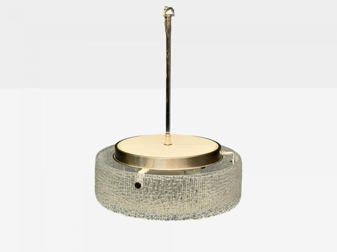 Kaiser Leuchten, Textured Glass, Nickel, Pendant Light, Germany, 1960s - 6