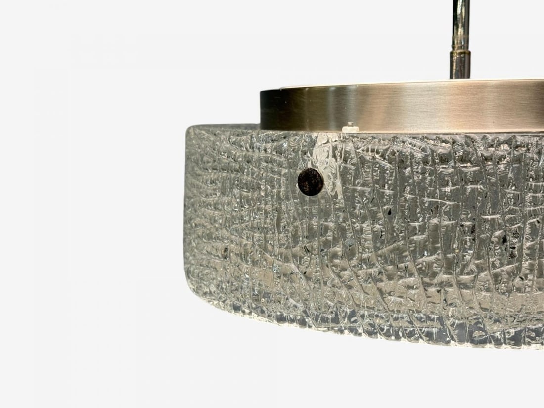 Kaiser Leuchten, Textured Glass, Nickel, Pendant Light, Germany, 1960s - 7