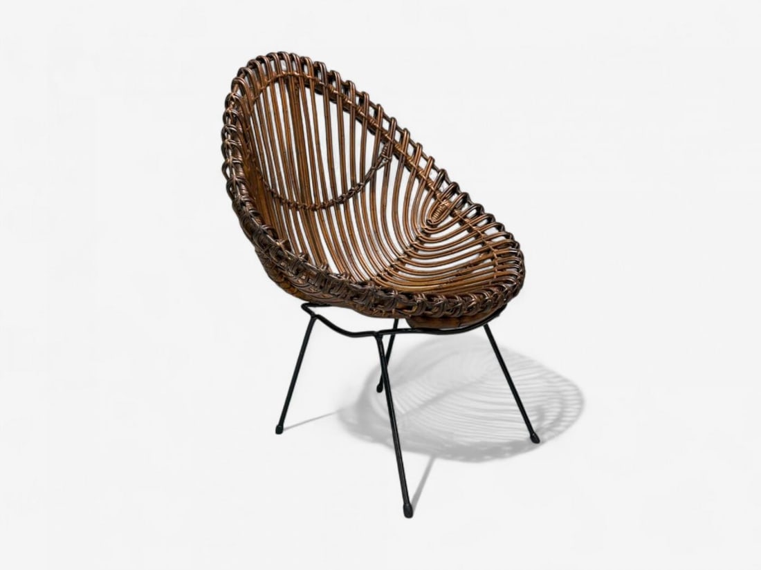 Italian Modern, Metal, Bamboo, Rattan, Lounge Chair, Italy, 1950s - 3