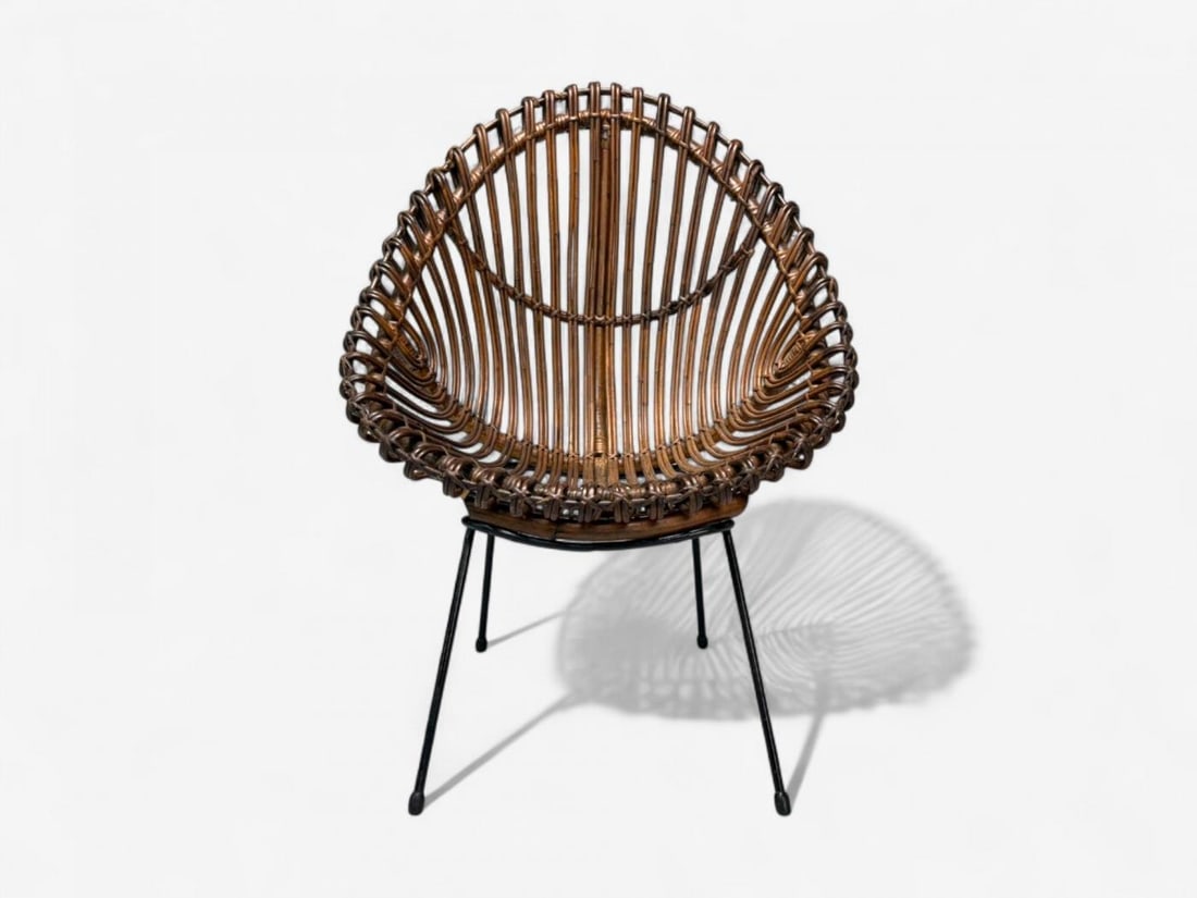 Italian Modern, Metal, Bamboo, Rattan, Lounge Chair, Italy, 1950s - 4