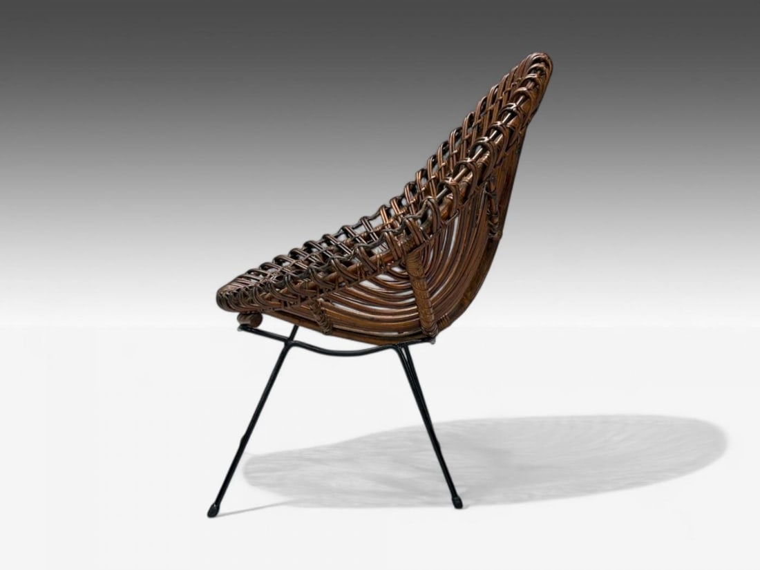 Italian Modern, Metal, Bamboo, Rattan, Lounge Chair, Italy, 1950s - 5