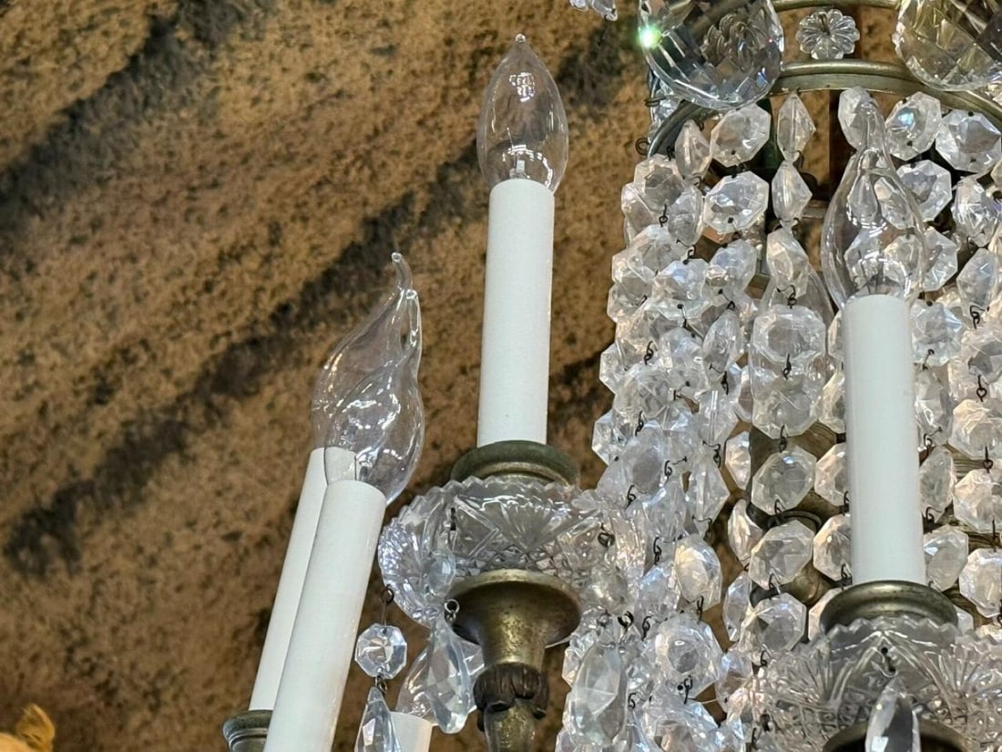 French Empire, Thirteen Light Basket Chandelier, Bronze, Crystal, France, 19th C - 7