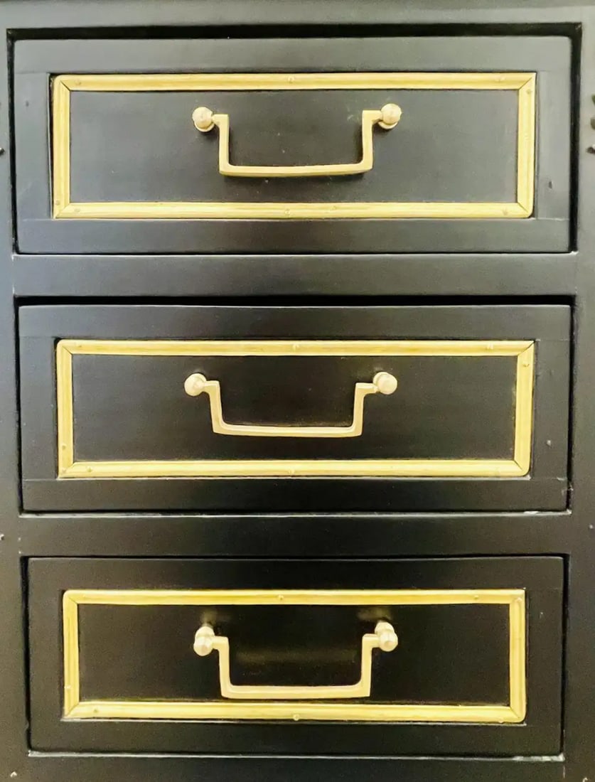 Pair of Jansen Inspired Marble-Top Galleried Ebonized End Tables / Nightstands - 10