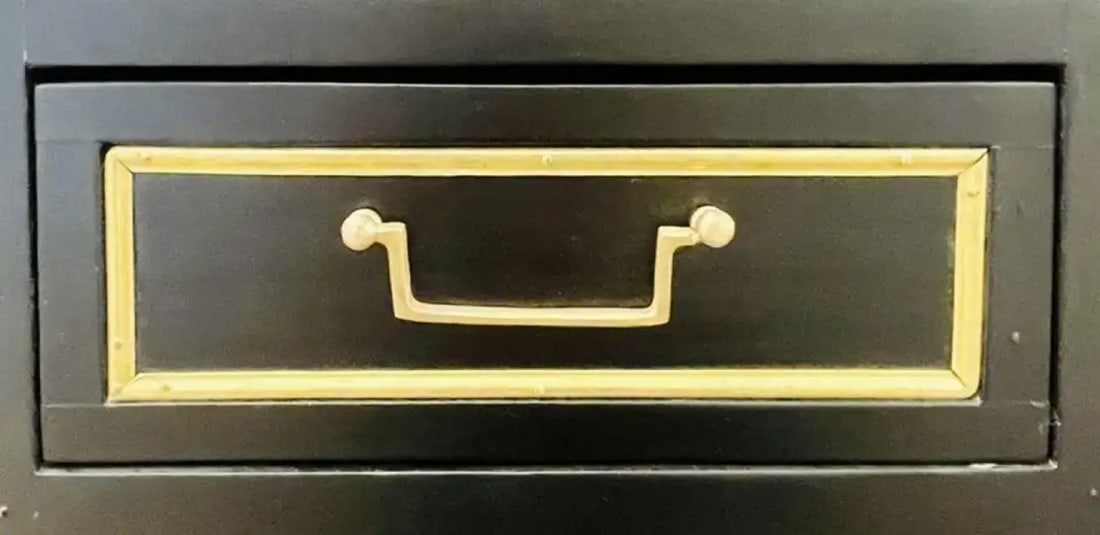 Pair of Jansen Inspired Marble-Top Galleried Ebonized End Tables / Nightstands - 9