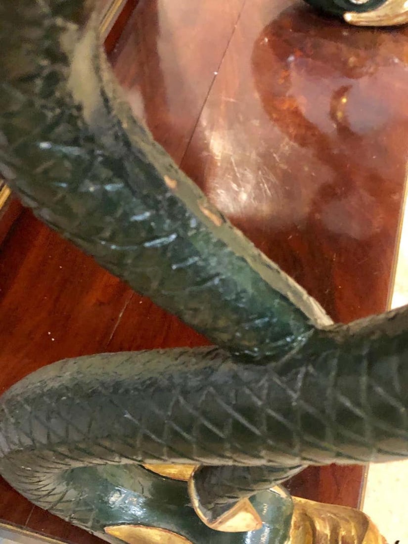 19th Century Empire Serpent Paint & Gilt Decorated Mirrored Back Pier or Cons - 12