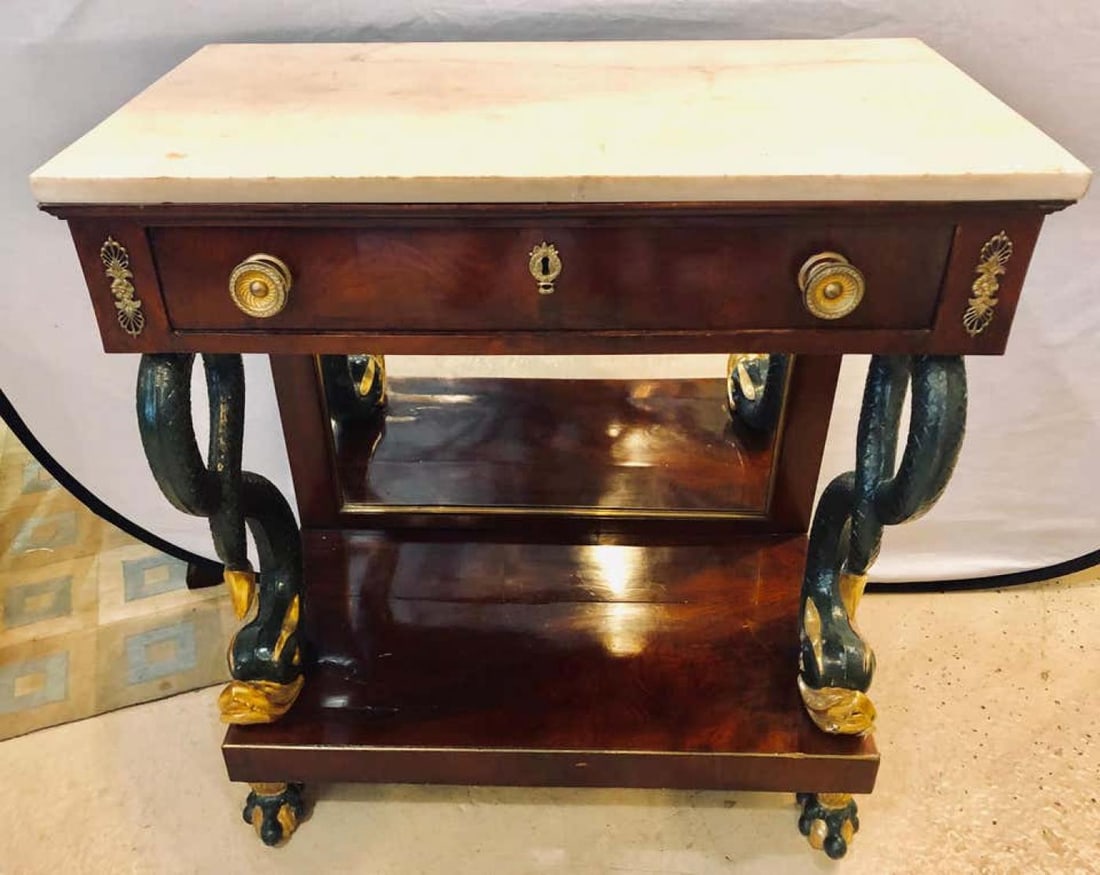 19th Century Empire Serpent Paint & Gilt Decorated Mirrored Back Pier or Cons - 3