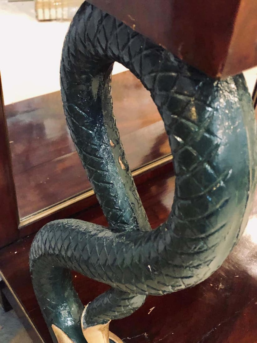 19th Century Empire Serpent Paint & Gilt Decorated Mirrored Back Pier or Cons - 7