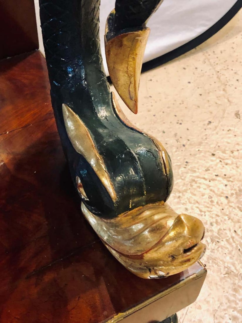 19th Century Empire Serpent Paint & Gilt Decorated Mirrored Back Pier or Cons - 9