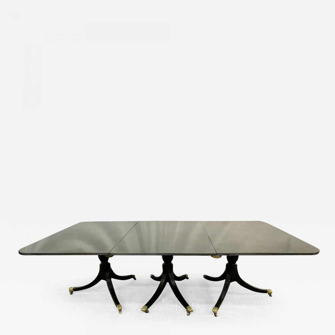 Hollywood Regency Triple Pedestal Ebony Dining Table, Maison Jansen - 2