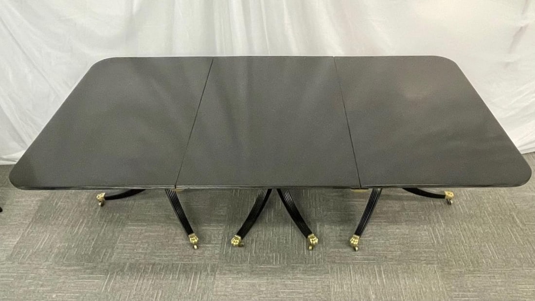 Hollywood Regency Triple Pedestal Ebony Dining Table, Maison Jansen - 4