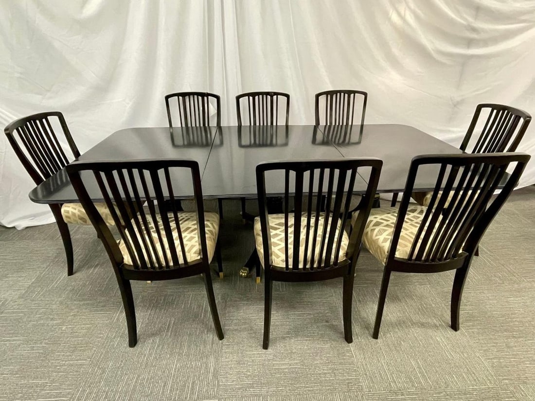 Hollywood Regency Triple Pedestal Ebony Dining Table, Maison Jansen - 6