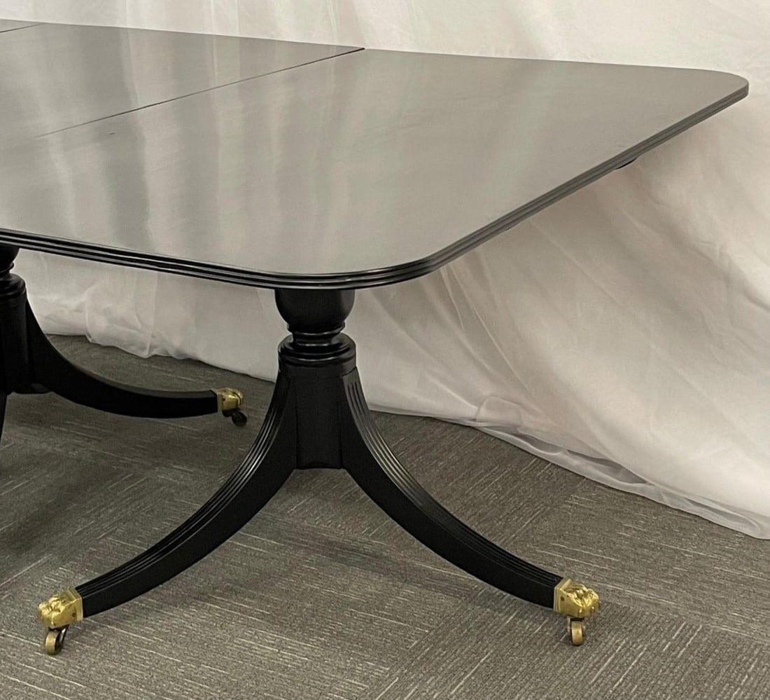 Hollywood Regency Triple Pedestal Ebony Dining Table, Maison Jansen - 8