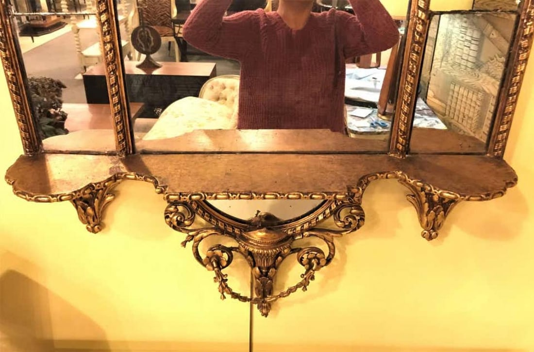 Pair of George III Style Giltwood and Composite Shelved Wall / Console Mirrors - 5