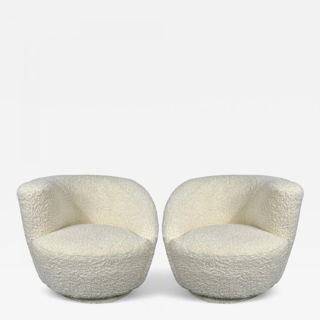 Vladimir Kagan Style, White Boucle, Nautilus Style Swivel Chairs, USA, 1970s - 2