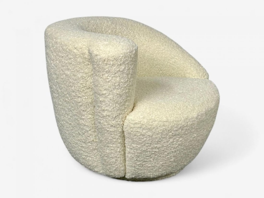 Vladimir Kagan Style, White Boucle, Nautilus Style Swivel Chairs, USA, 1970s - 6