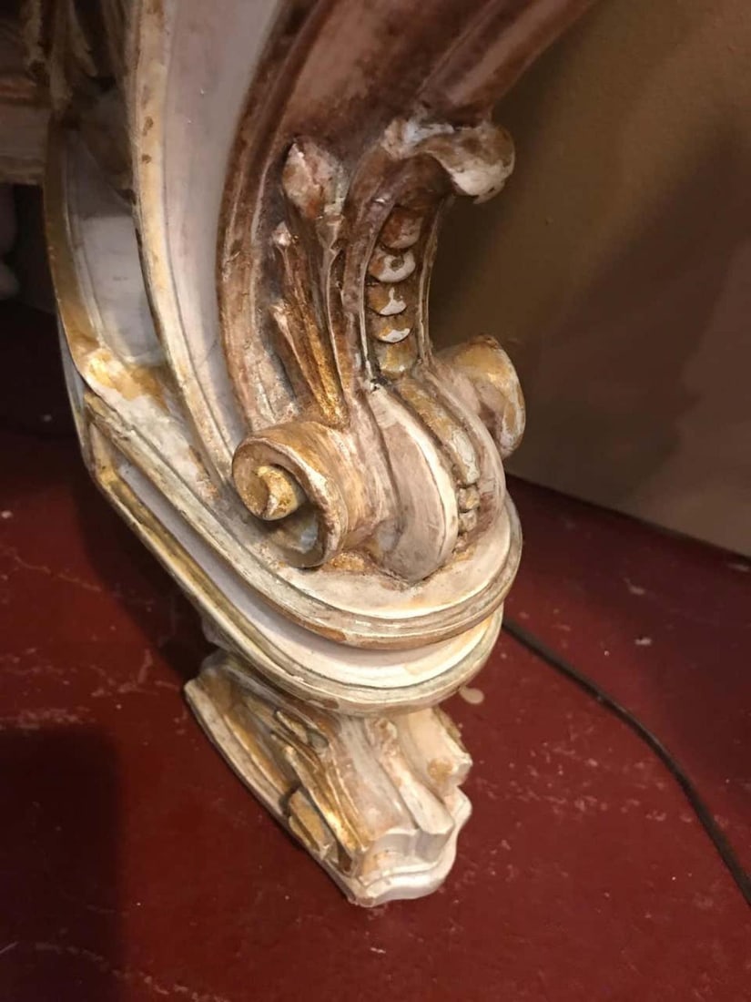 Pair of Italian Parcel Paint and Gilt Decorated Faux Marble-Top Console Tables - 12