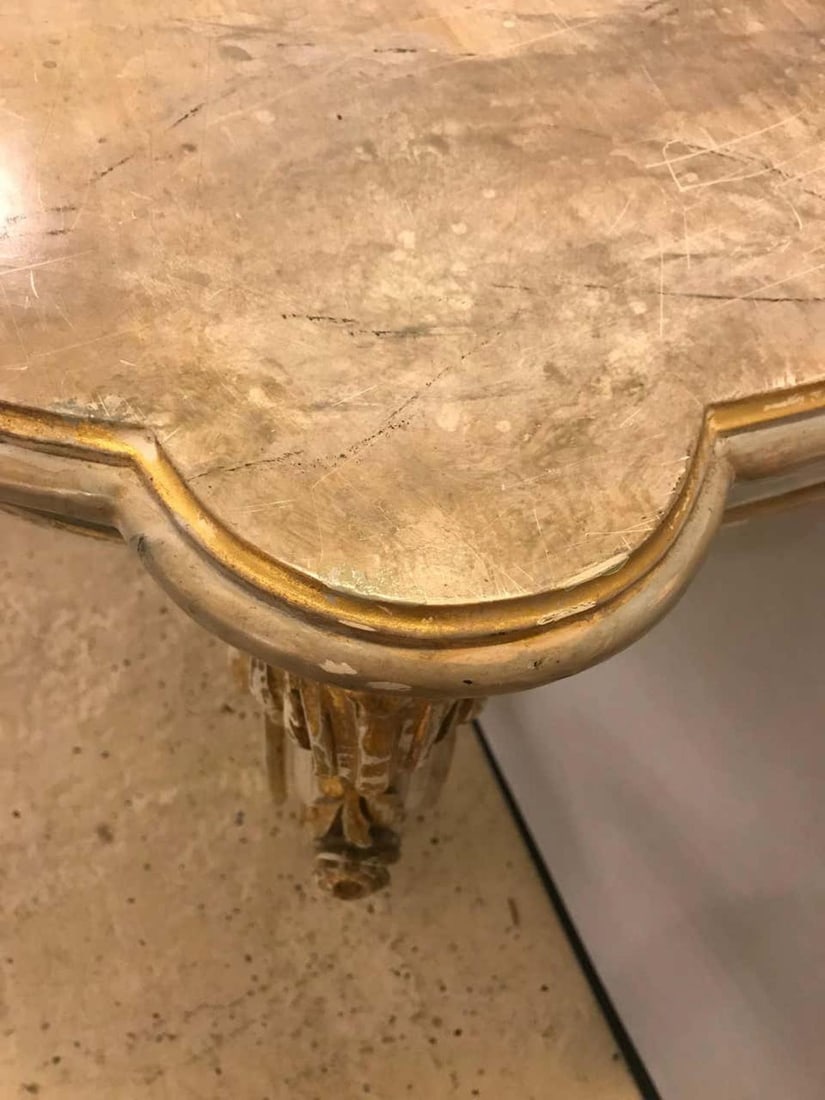 Pair of Italian Parcel Paint and Gilt Decorated Faux Marble-Top Console Tables - 8