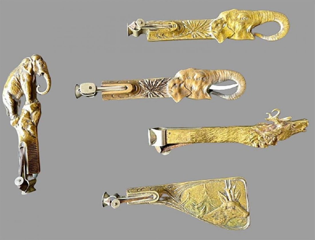 Collection of 5 Antique Metal Cigar Cutters Deer and Elephants - 11