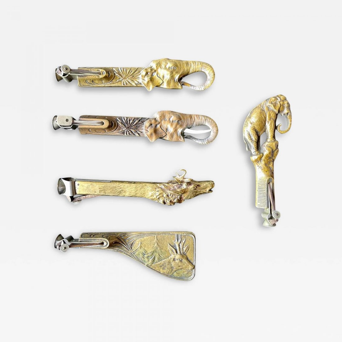 Collection of 5 Antique Metal Cigar Cutters Deer and Elephants - 2