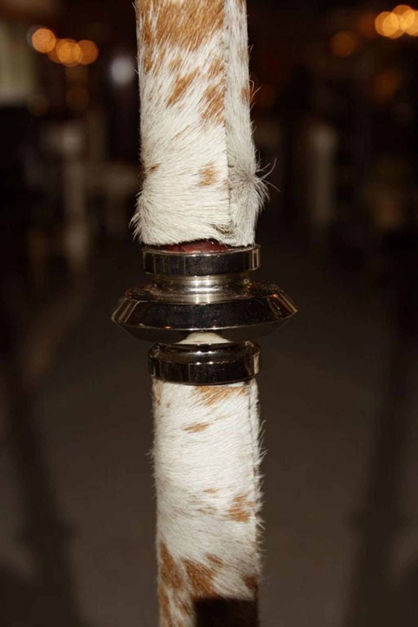 Chrome and Cowhide Art Deco Style Floor Lamp Chrome Shade - 7