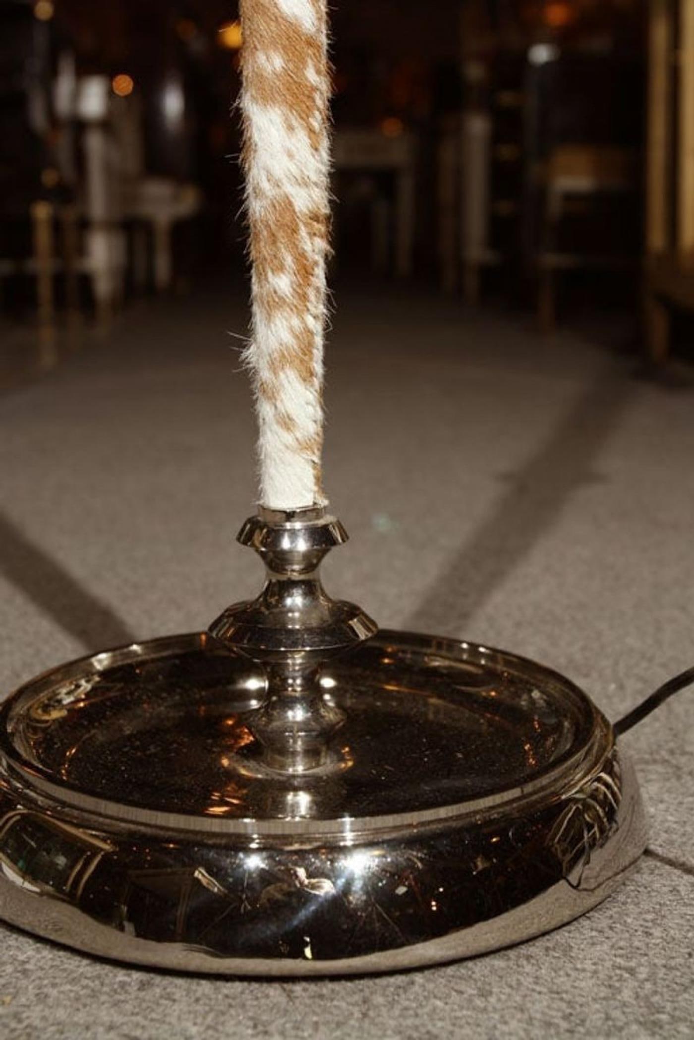 Chrome and Cowhide Art Deco Style Floor Lamp Chrome Shade - 9