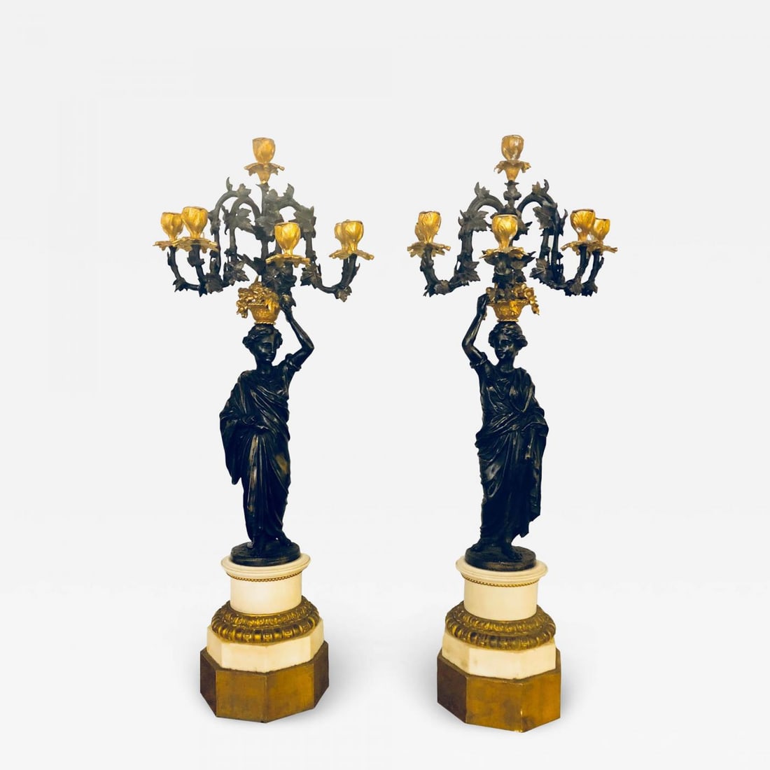 Pair of Neoclassical Style Bronze Six-Arm Figural Candelabra (1 of 13)