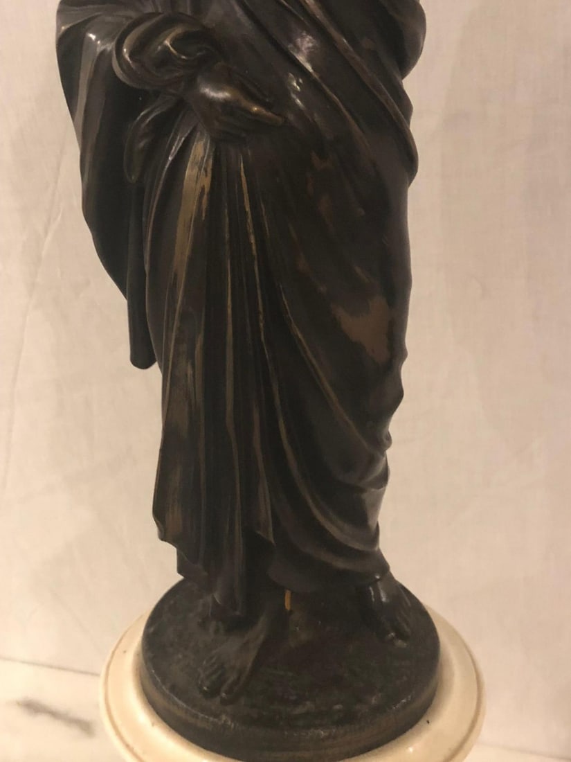 Pair of Neoclassical Style Bronze Six-Arm Figural Candelabra - 9