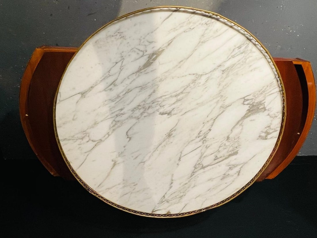 Pair of Marble Top Greek Key Bouillotte or End Tables, Manner of Jansen - 10