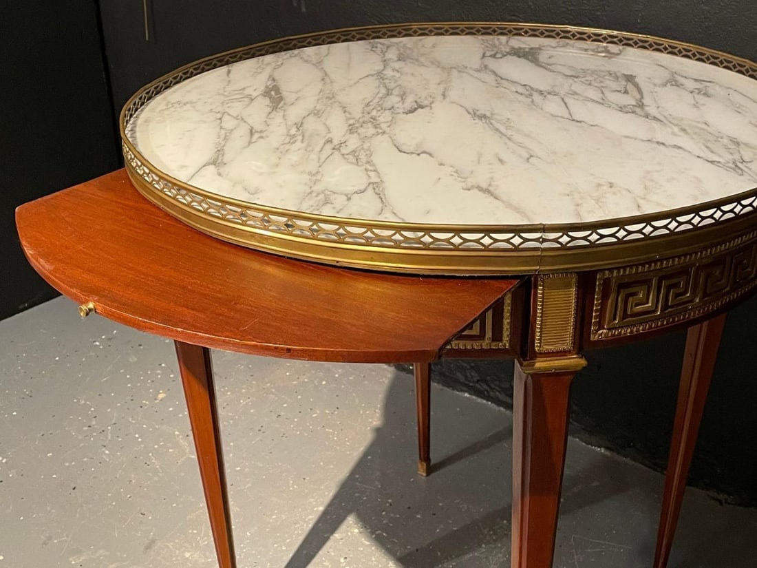Pair of Marble Top Greek Key Bouillotte or End Tables, Manner of Jansen - 6