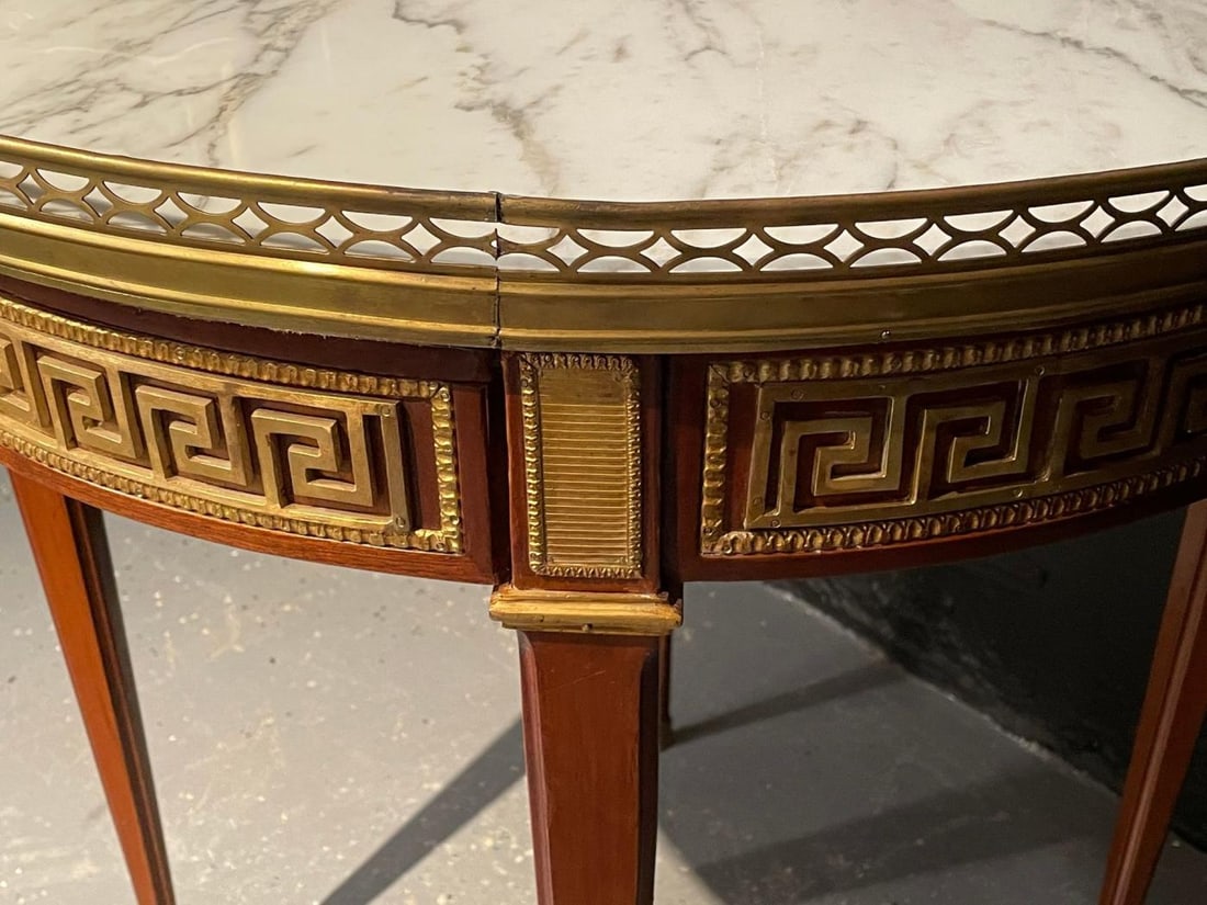 Pair of Marble Top Greek Key Bouillotte or End Tables, Manner of Jansen - 7