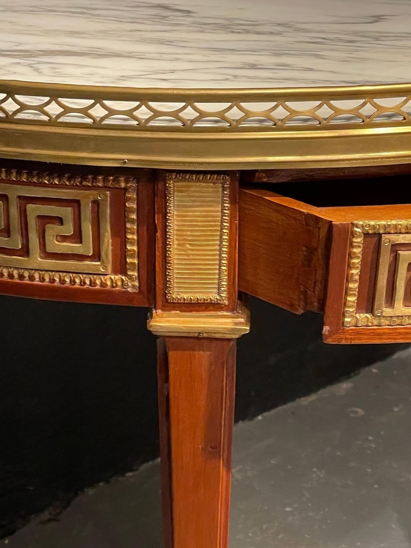 Pair of Marble Top Greek Key Bouillotte or End Tables, Manner of Jansen - 8