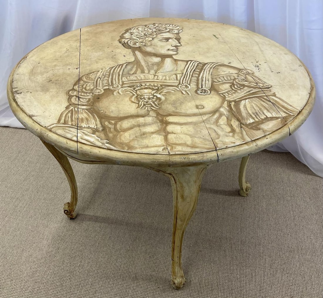 Mid Century Modern Hand Painted Italian Center Table, Fornasetti Style - 3