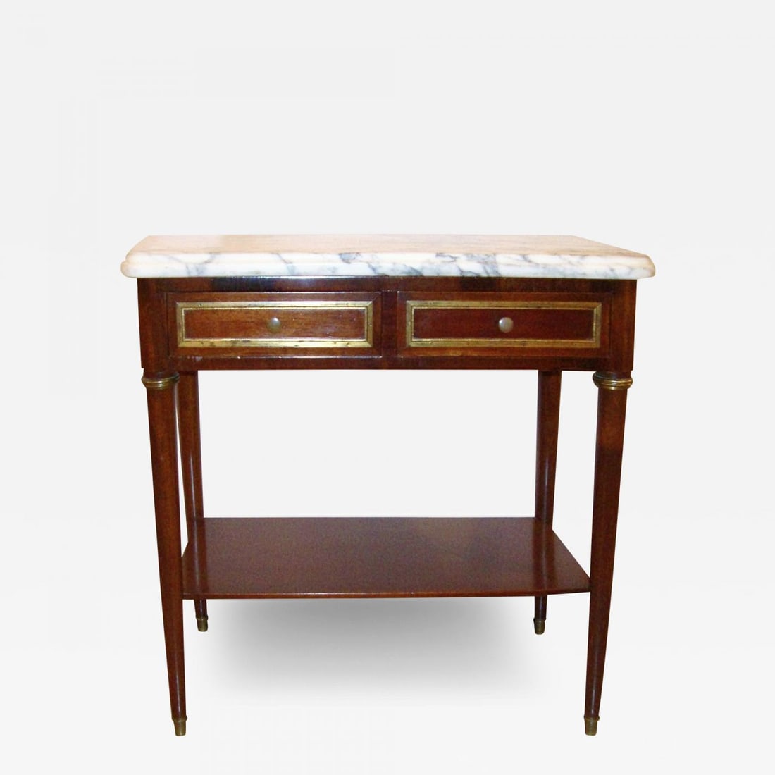 Diminutive Marble-Top Mahogany Stand, End Table in the Manner of Jansen (1 of 11)