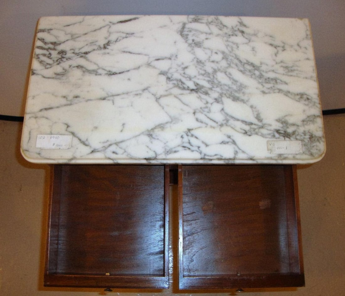 Diminutive Marble-Top Mahogany Stand, End Table in the Manner of Jansen - 6