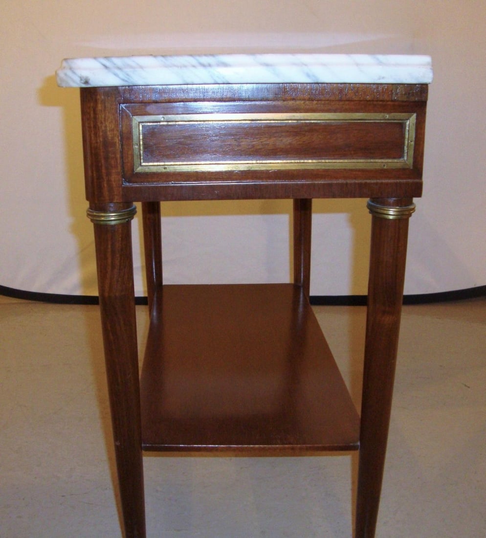 Diminutive Marble-Top Mahogany Stand, End Table in the Manner of Jansen - 8