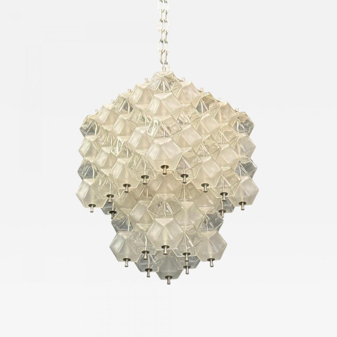 Venini Poliedri, Faceted Glass, Metal, Geometric Chandelier, Italy, 1950s (1 of 9)