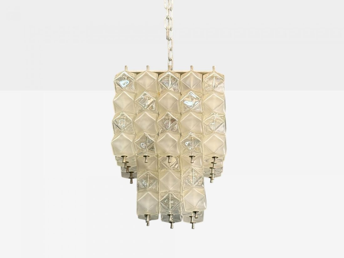 Venini Poliedri, Faceted Glass, Metal, Geometric Chandelier, Italy, 1950s - 6