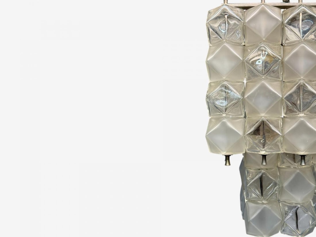 Venini Poliedri, Faceted Glass, Metal, Geometric Chandelier, Italy, 1950s - 7