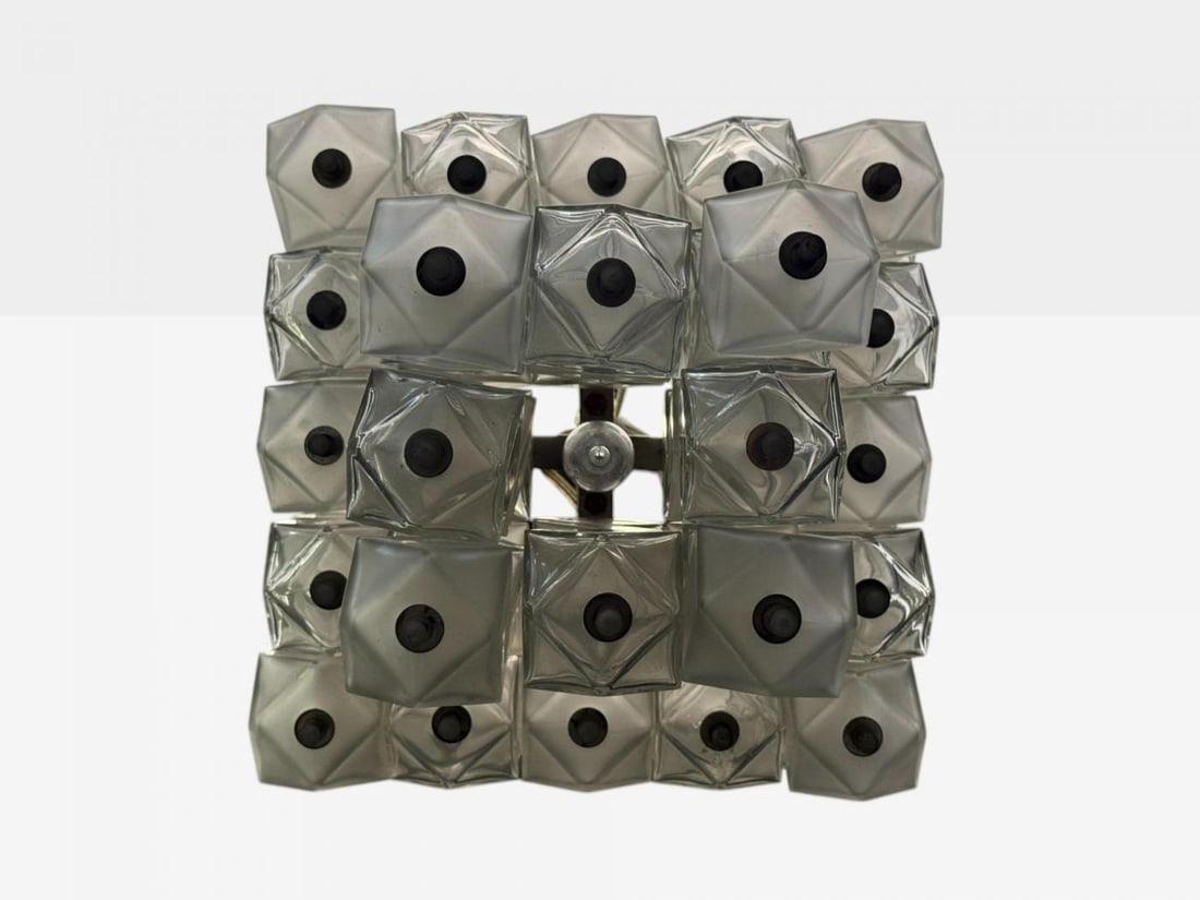Venini Poliedri, Faceted Glass, Metal, Geometric Chandelier, Italy, 1950s - 9