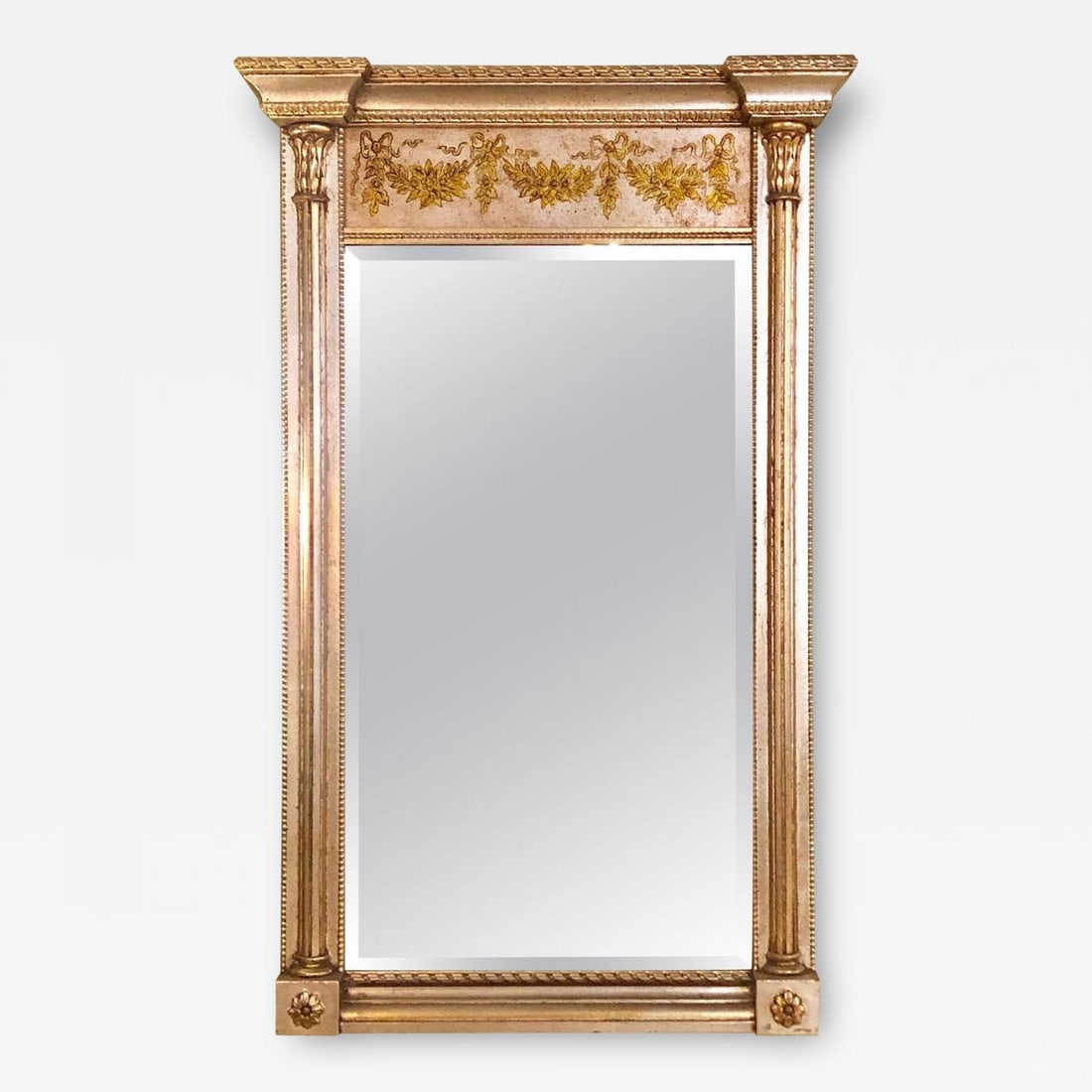 Italian Console Mirror Having Silver Leaf Eglomise Design by LaBarge (1 of 13)