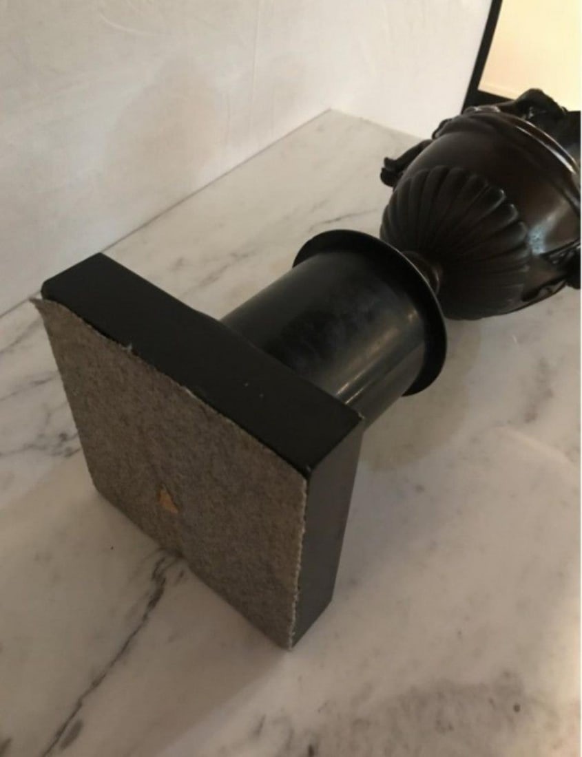 Pair of 19th Century Urns on Marble Stands Bearing Cherubs and Rams Heads - 12