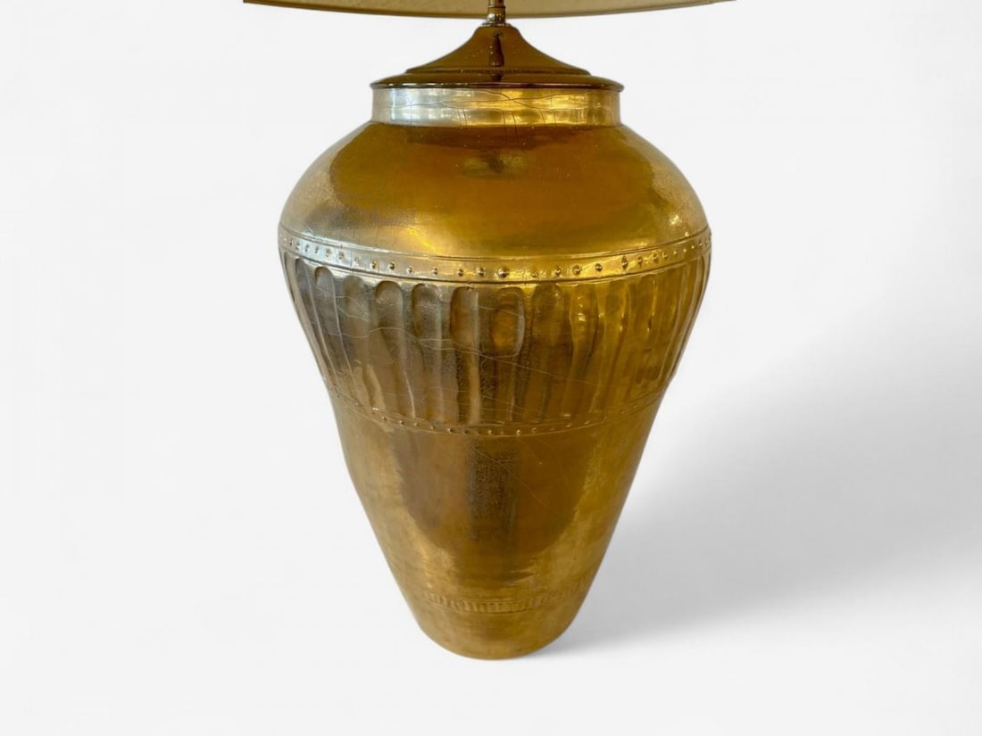 Hollywood Regency, Water Gilt, Fabric, Monumental Table Lamps, USA, 1970s - 5