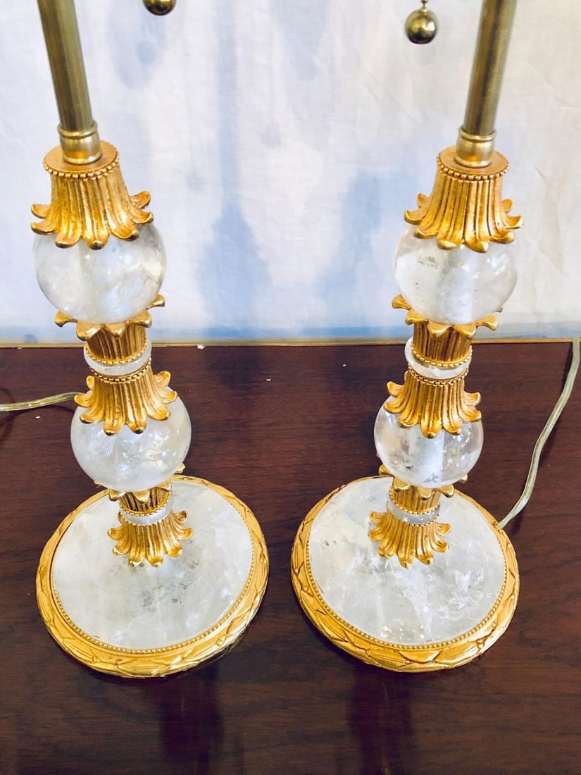 Pair of Gilt Metal and Rock Crystal Baguès Style Table Lamps - 12