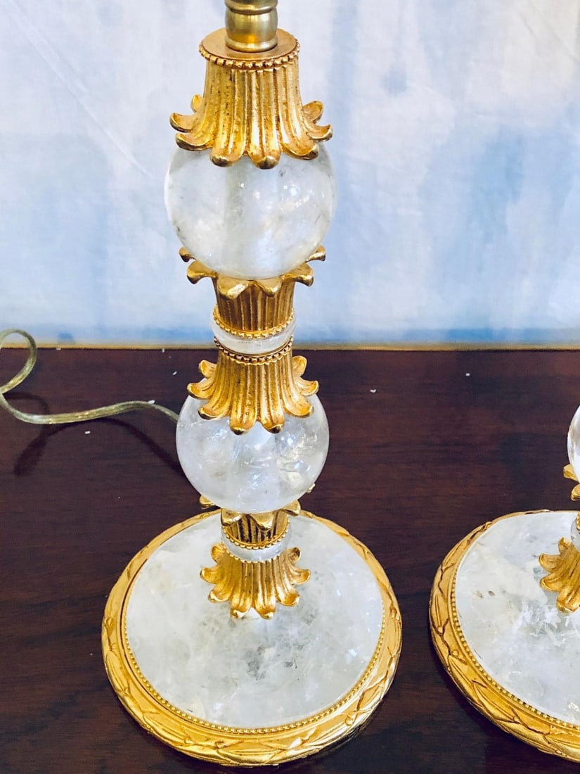 Pair of Gilt Metal and Rock Crystal Baguès Style Table Lamps - 13