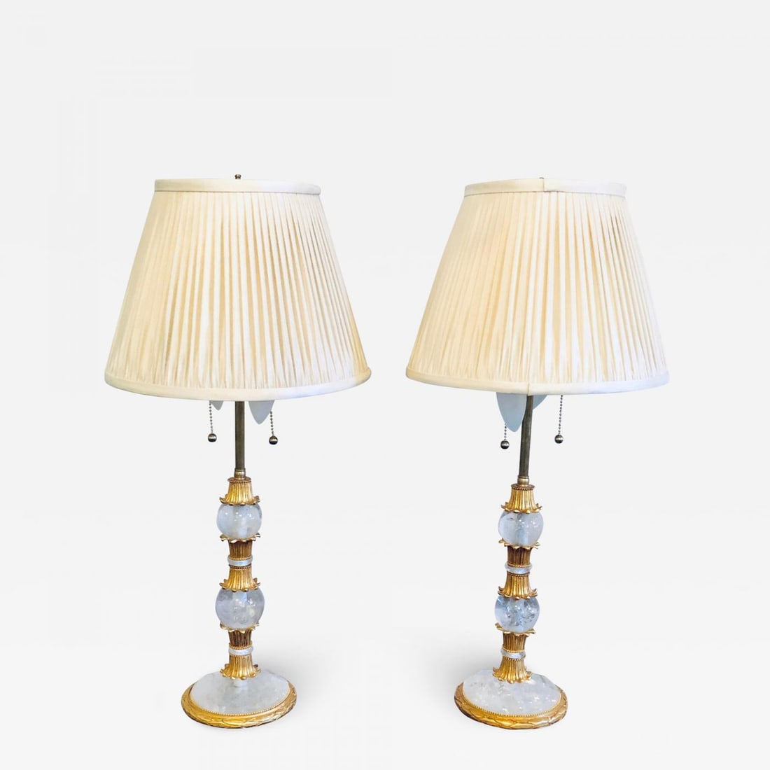 Pair of Gilt Metal and Rock Crystal Baguès Style Table Lamps - 2