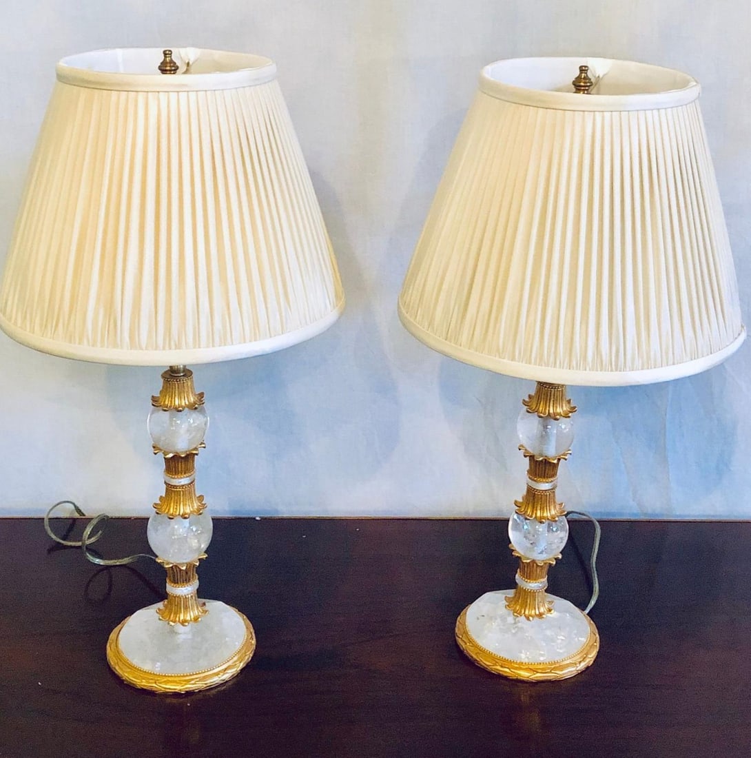 Pair of Gilt Metal and Rock Crystal Baguès Style Table Lamps - 3