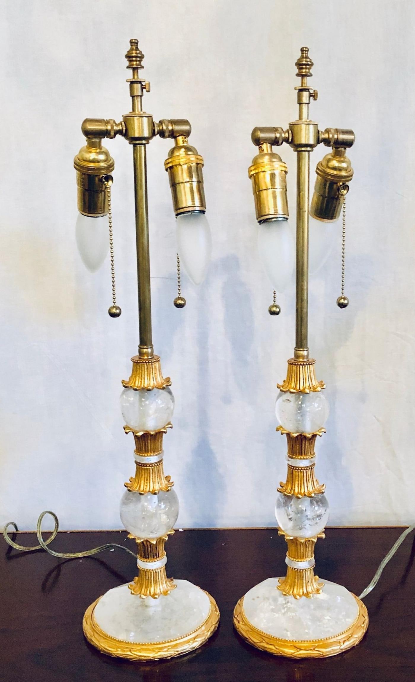 Pair of Gilt Metal and Rock Crystal Baguès Style Table Lamps - 6
