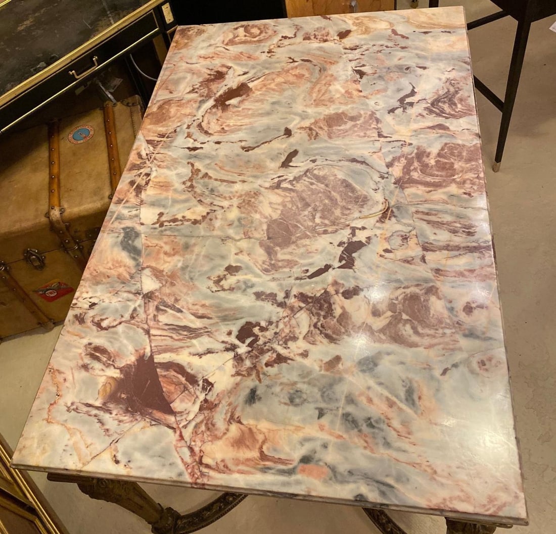 Center Table or Console Louis XVI Jansen Style Stunning Marble Top Gilt Base - 6
