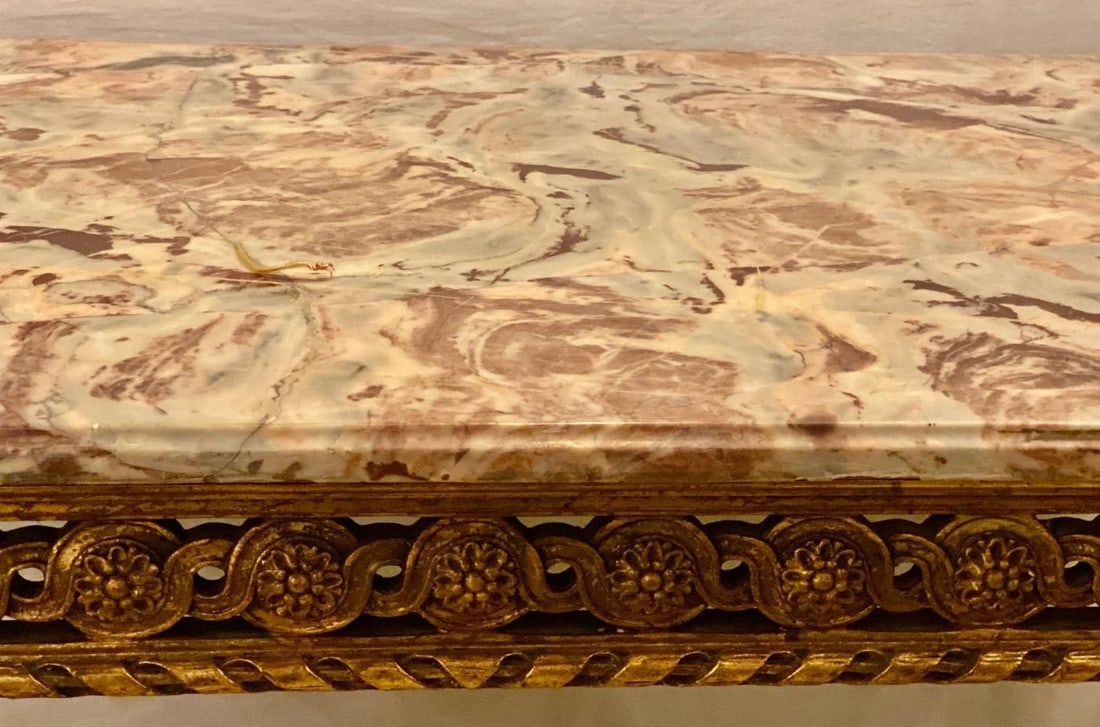 Center Table or Console Louis XVI Jansen Style Stunning Marble Top Gilt Base - 7