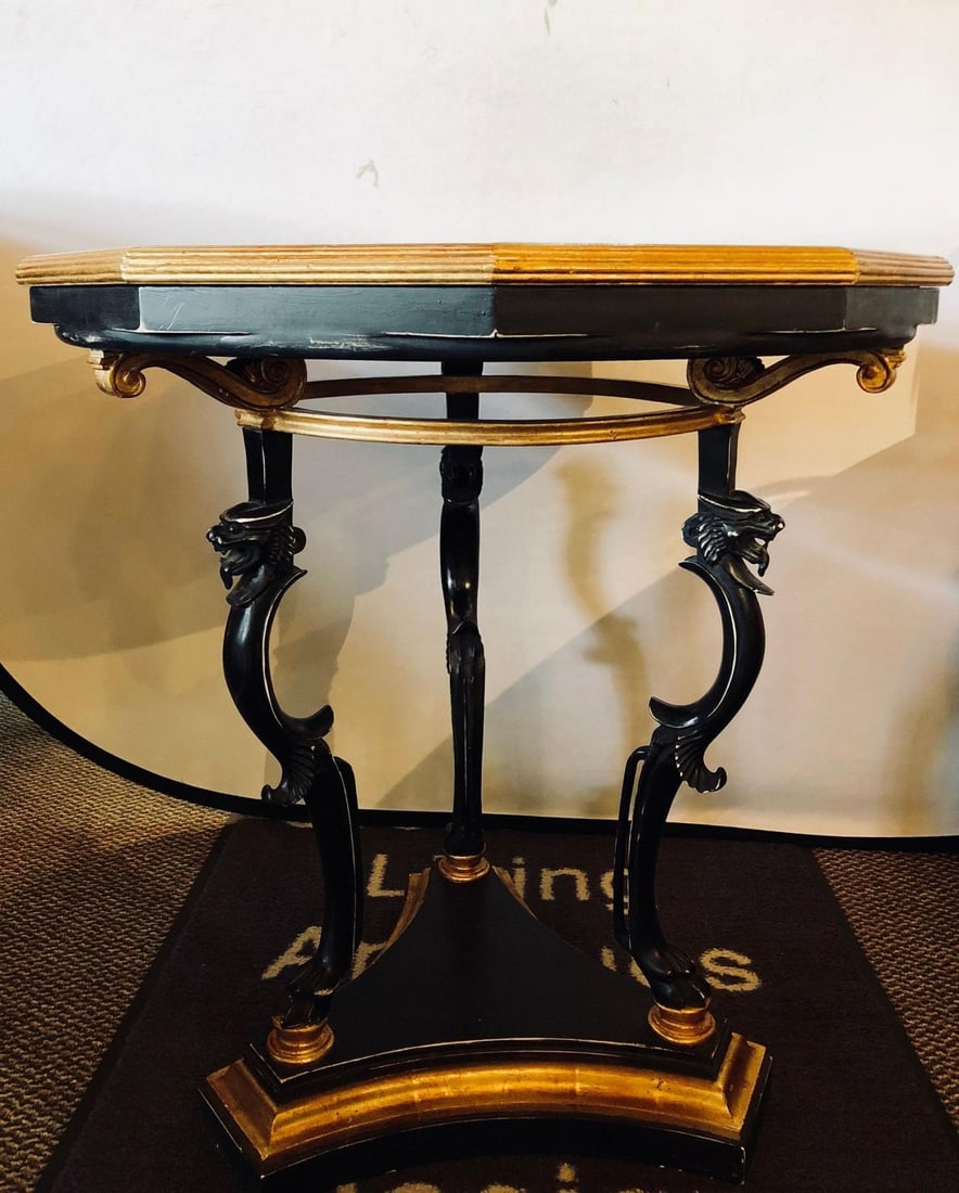 Ebony and Gilt Marble Top Octagonal Shaped Centre or End Table or Pedestal - 3